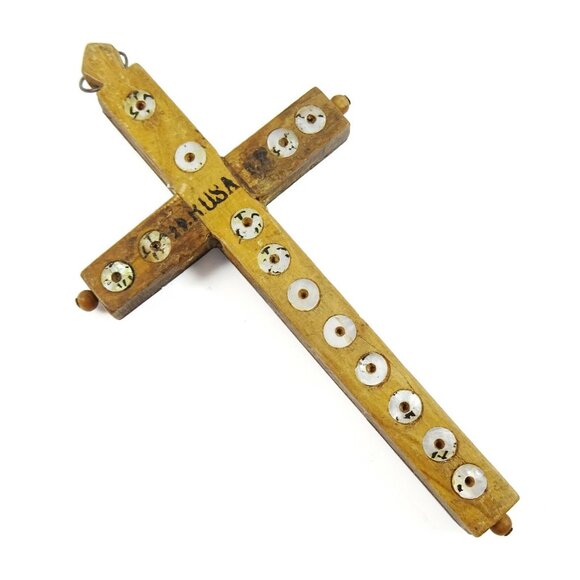 Antique Stations of the Cross Crucifix Wood Cross Mother of Pearl Inlay - Picture 2 of 3